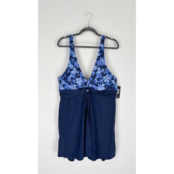 Mazu Apparel Womens Navy Iridescent Bloom Twist Knot One Piece Swimdress 22W NWT - Picture 4 of 12
